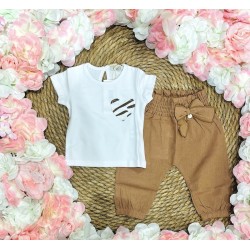 E.M.C. PANTALONE MISTO LINO MARRONE BIMBA