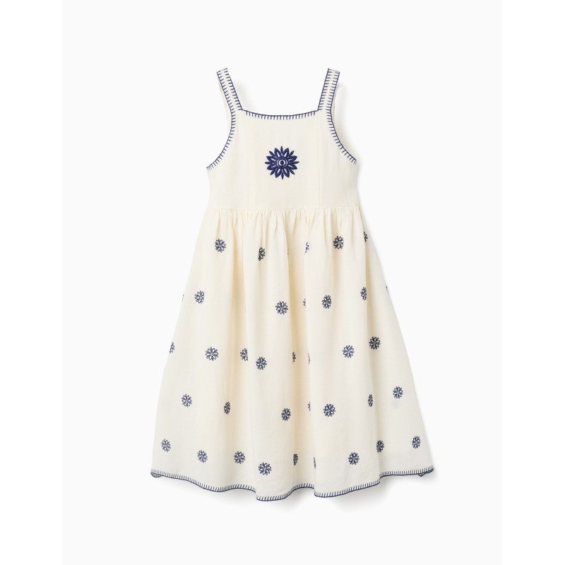 ZY VESTITO IN COTONE BEIGE E BLU RAGAZZA