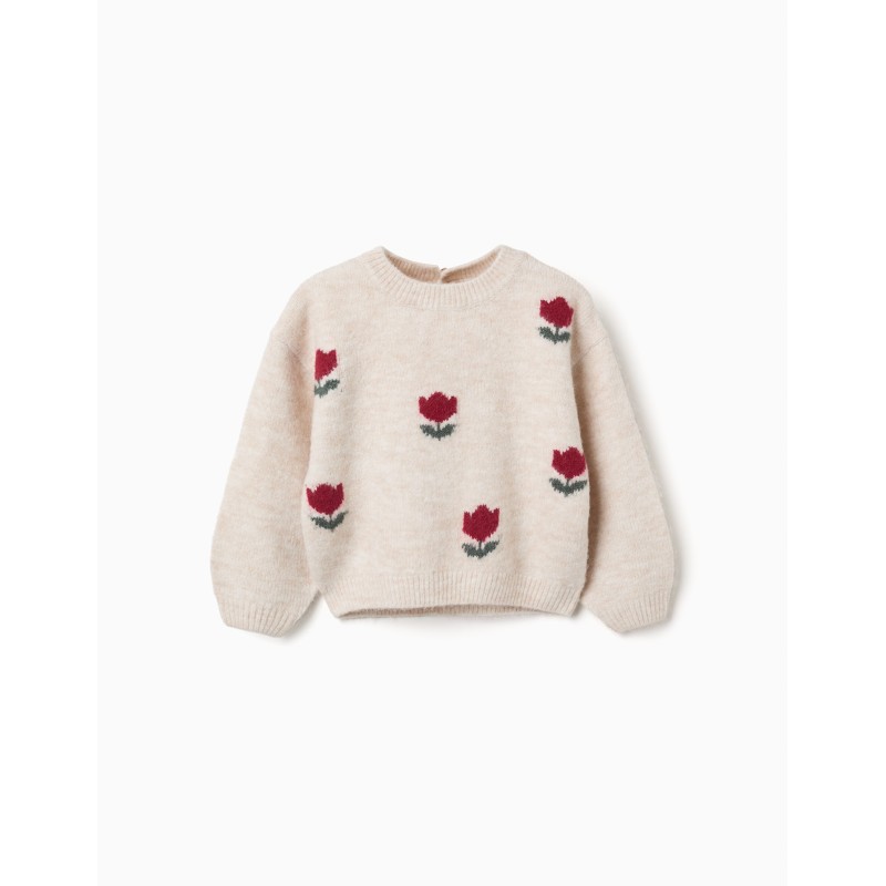 ZY MAGLIONE BEIGE FLOWER BABY GIRL