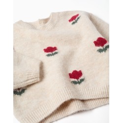 ZY MAGLIONE BEIGE FLOWER BABY GIRL