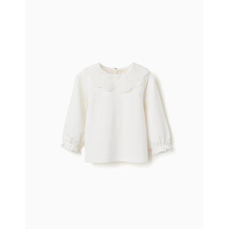 ZY MAGLIA M/L COLLETTO RICAMATO WHITE BABY GIRL